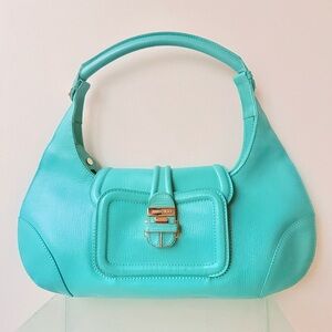 Jimmy Choo Turquoise Leather Hobo Shoulder Bag Gold Hardware